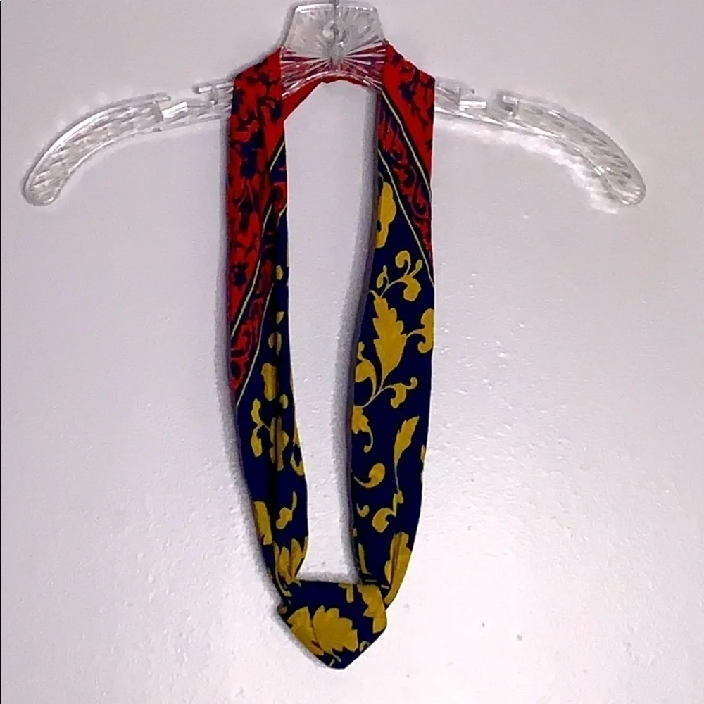 Vintage Regal Red Blue Gold Silk scarf neck tie infinity accessory